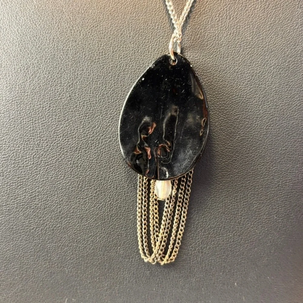 Filigree Tassel Necklace Black Silver Teardrop Goth Whimsygoth Boho Witchy